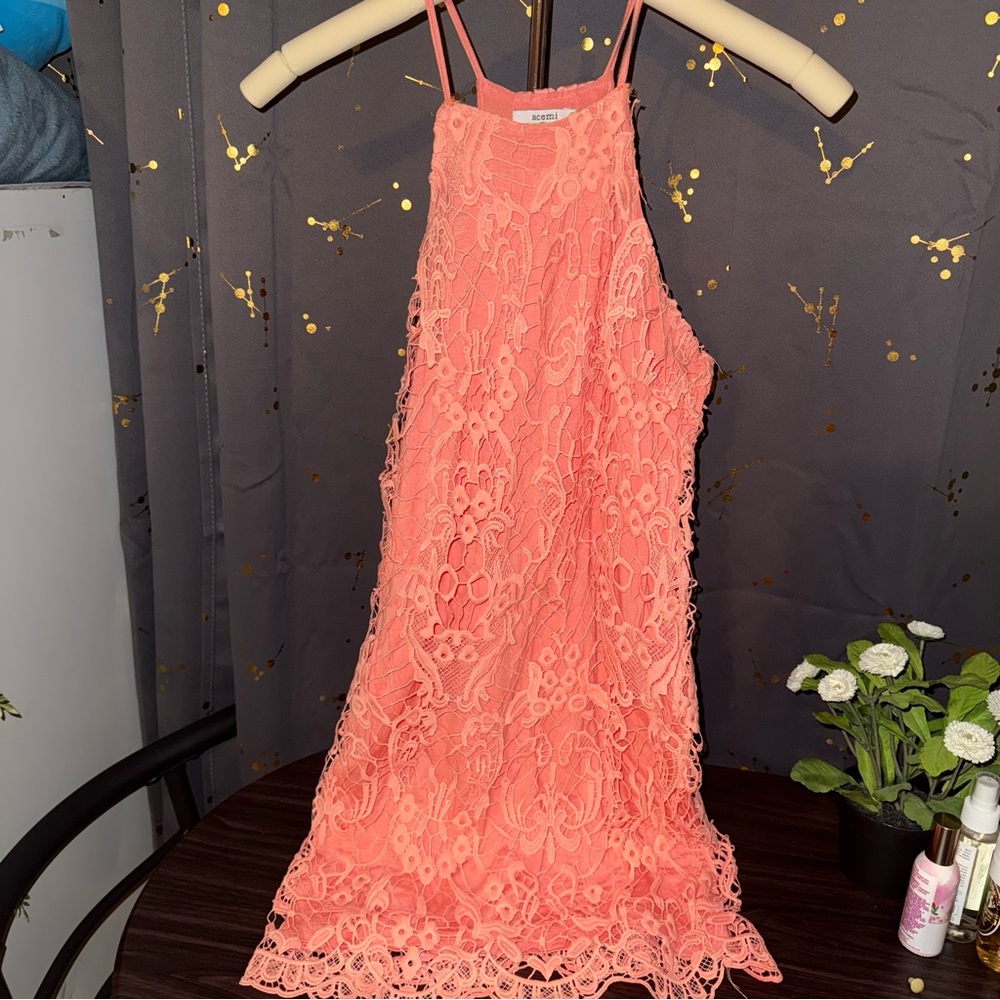 Acemi Pink Sleeveless Halter Bodycon Floral Dress